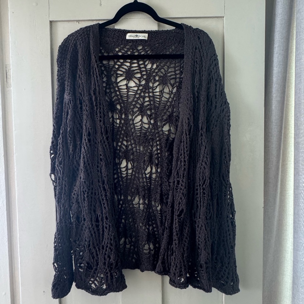 Natural Life Open-Knit Crochet Cardigan • Brown • L/XL